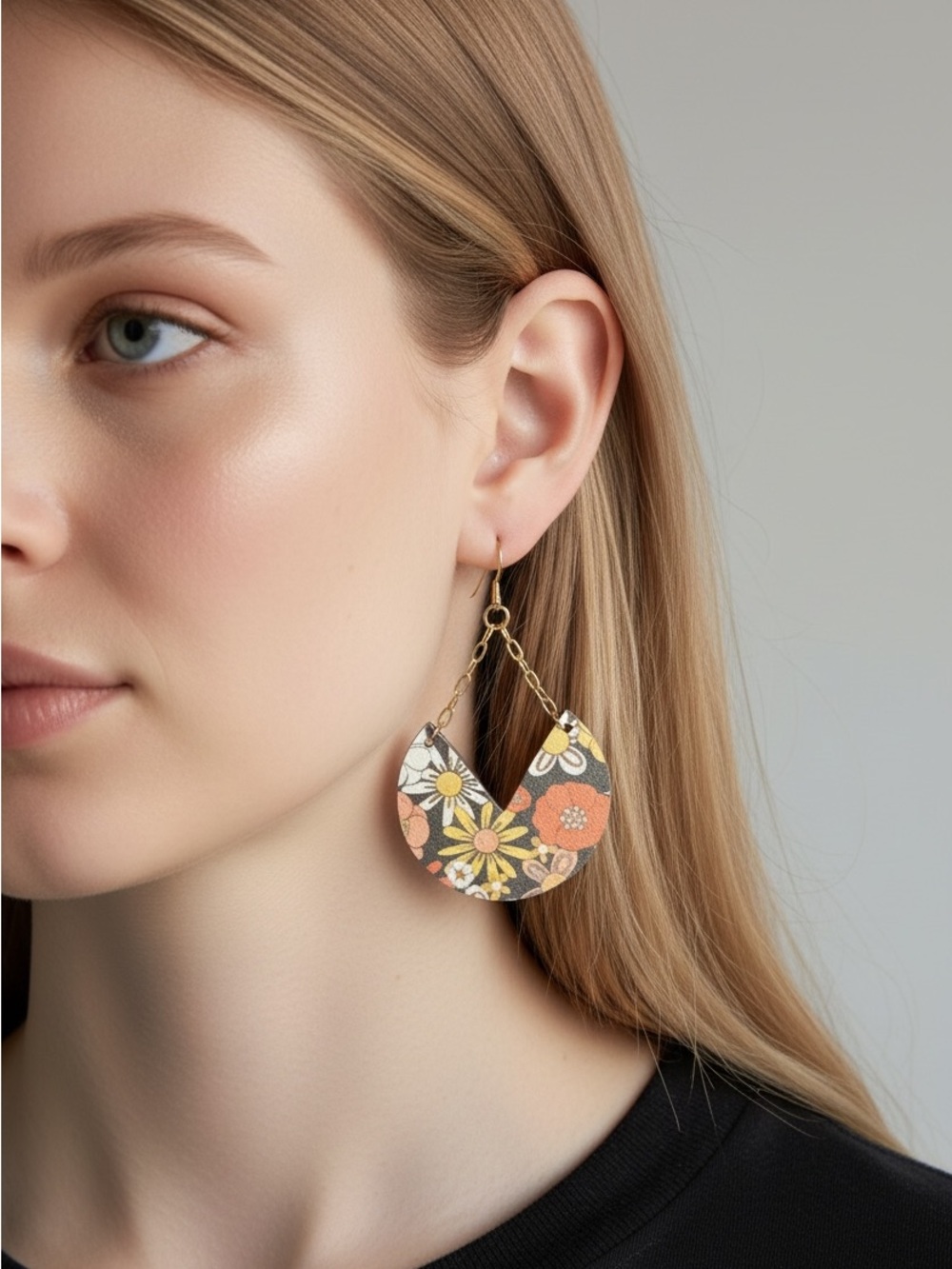 10/4 Floral Cutout Drop Earrings in Coral & Yellow - Women Jewelry